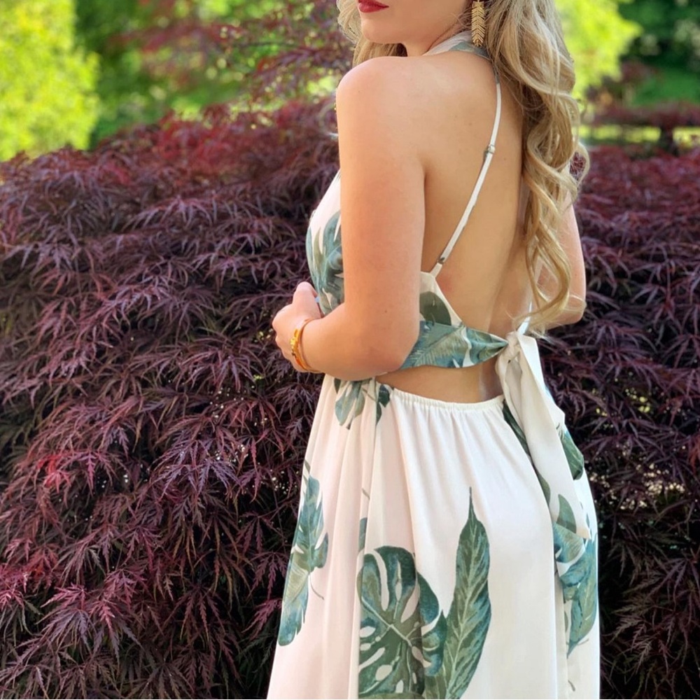 Long White Leaf Dress